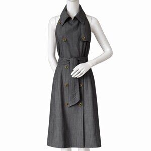 Max Mara Charcoal Gray Halter Trench Dress | Belted Midi Sleeveless Open Back Ma